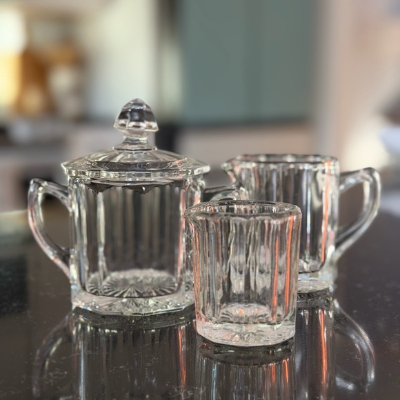 Heisey Other - Vintage Clear Glass Sugar and Creamer Set with Small Pitcher